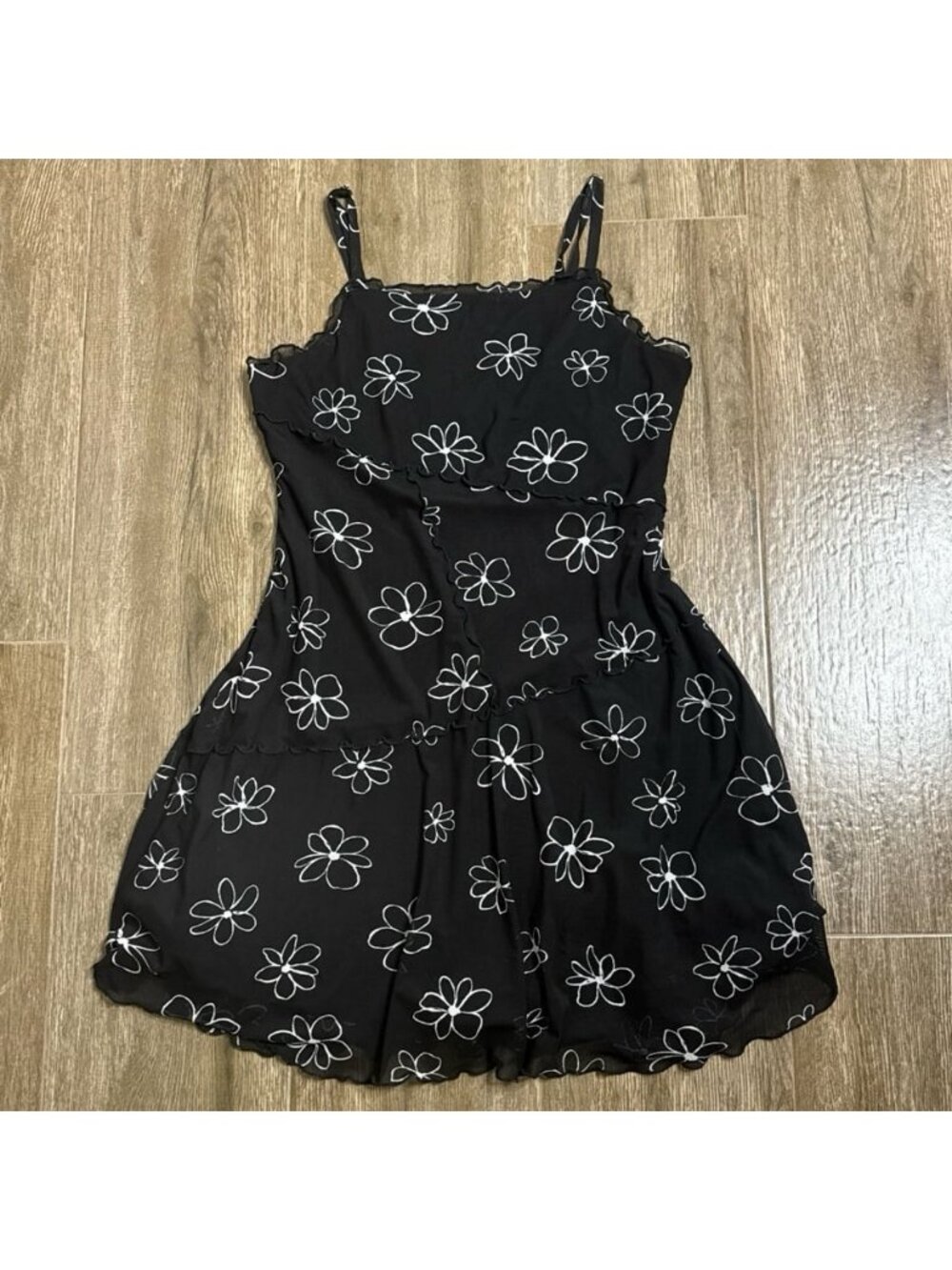 Wild Fable Black Mesh Floral Cute Mini Dress M